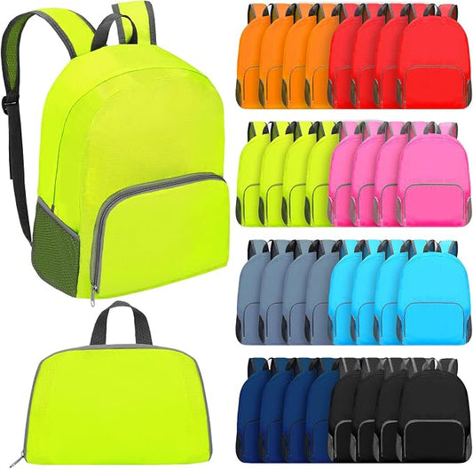 48 Pcs 17 Inch Foldable Backpacks in Bulk Classic Back Packs Colorful Book Bags Lightweight Basic Bookbags Wholesale for Homeless Student School Supply Outdoor Travel by Unknown