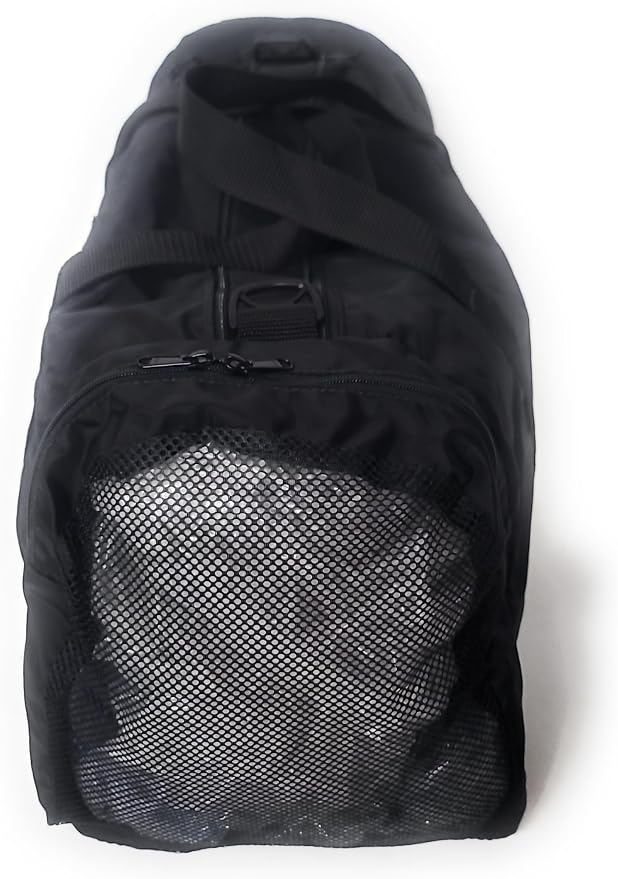 Duffle Bag Wet and Dry with One End Compartment Mesh, Front Pocket, Made In USA (Black) - Image 2