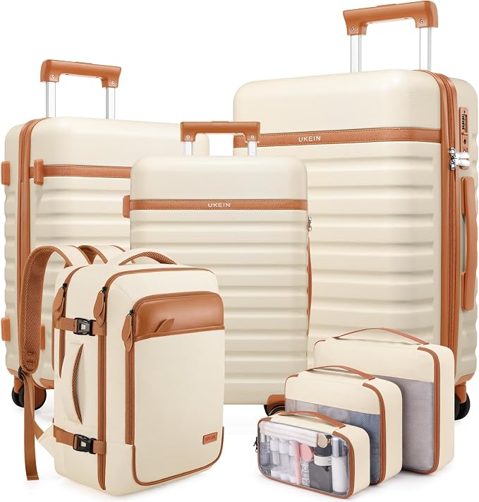 Luggage Sets 7 Piece, Durable Hardside ABS Carry on Luggage with Spinner Wheels & YKK Zipper TSA Lock, Large Checked Travel Suitcase With Backpack Set for Men and Women,20/24/28 Inch by Unknown