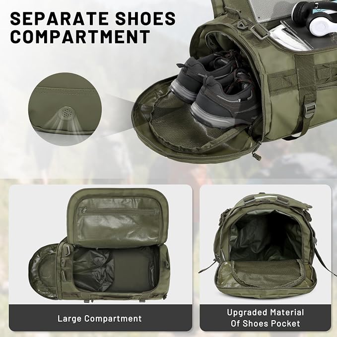 MIER Large Duffle Bag Backpack for Travel Camping Gym Sports, 45L/60L/90L | Water Resistant, Convertible Duffel, Detachable Backpack Straps, Shoe Compartment, Heavy-Duty Tarpaulin, 3 Sizes - Image 3