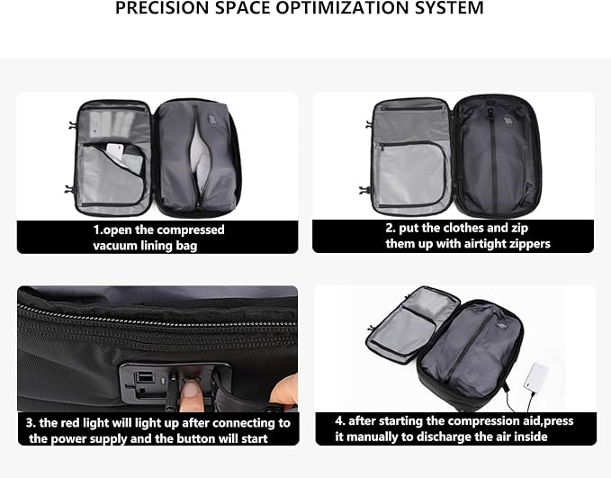LIGHTGO] Travel-friendly Vacuum Packing Backpack with Built-in Air Pump, Portable Compression Cube, TSA-approved Lock, and Waterproof for College Students and Family Trips. - Image 4