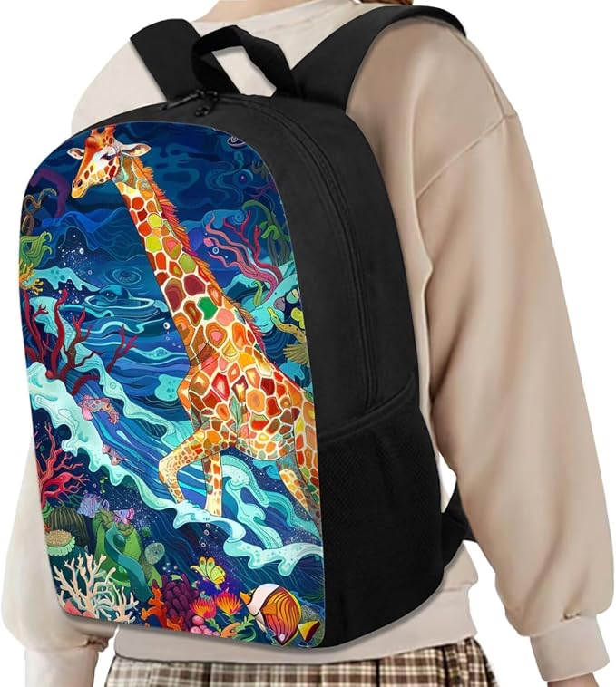 17 Inch Animal Print School Backpack And Lunch Box Set for Kids Lightweight Sea Grass Giraffe Backpack for Boys Girls Sturdy School Bag with Insulated Lunchbox Pencil Case Student Bookbag - Image 2