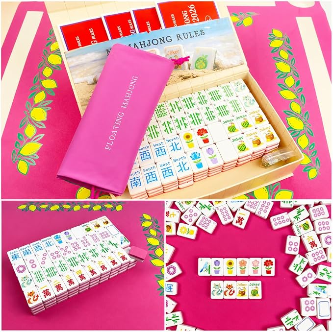 Floating Mahjong Tile Set for Pool,160 American Mahjong Tiles Waterproof EVA Foam with Dice Storage Bag for Pool Party Beach Vacation Summer Outdoor Game Set (Rose red) - Image 9