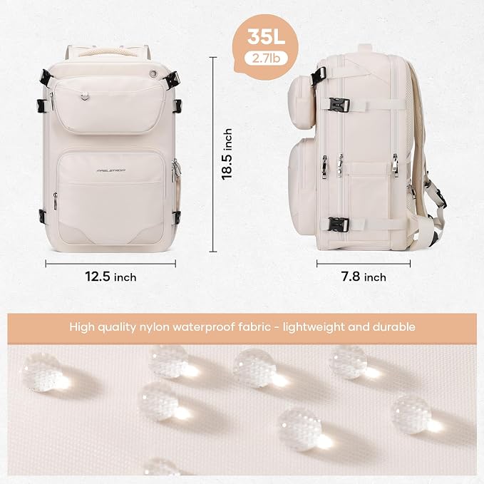 Maelstrom Travel Backpack for Men Women, 35L Carry on Backpack for Traveling on Airplane,with Belt Bag&Shoe Compartment,Waterproof Laptop Backpack fit 17”Laptop-Beige, Large - Image 3