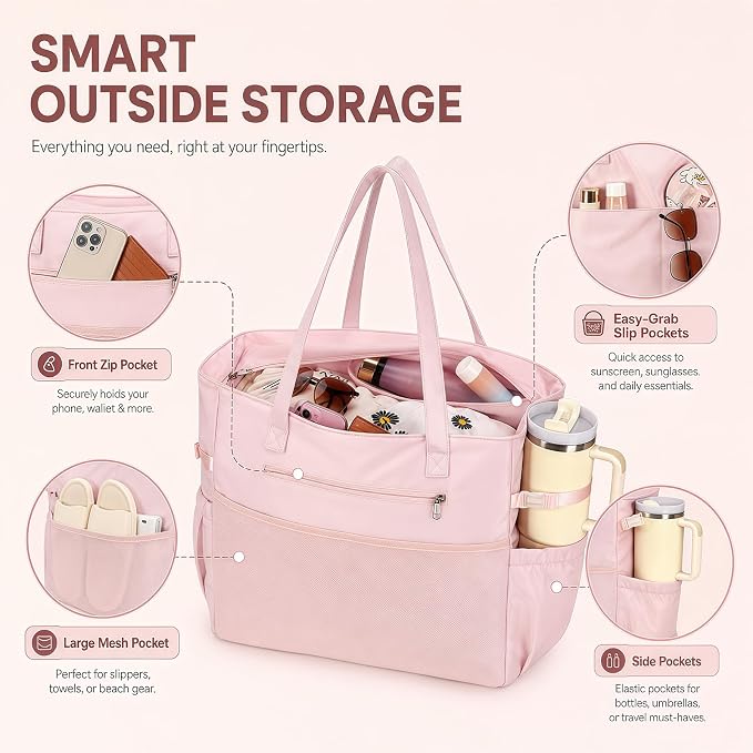 Bluboon Waterproof Beach Tote Pool Bags for Women Ladies Extra Large Carry On Bag With Wet Compartment for Weekender Travel - Image 4