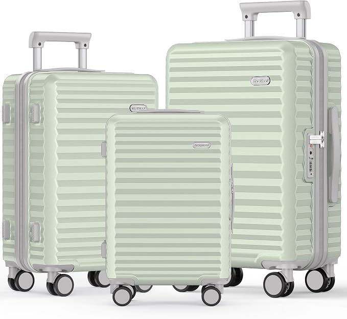 SHOWKOO Luggage Sets 3 Piece Hardside Expandable Suitcase with Double Spinner Wheels Tsa Lock Cyan (20in/24in/28in) by SHOWKOO