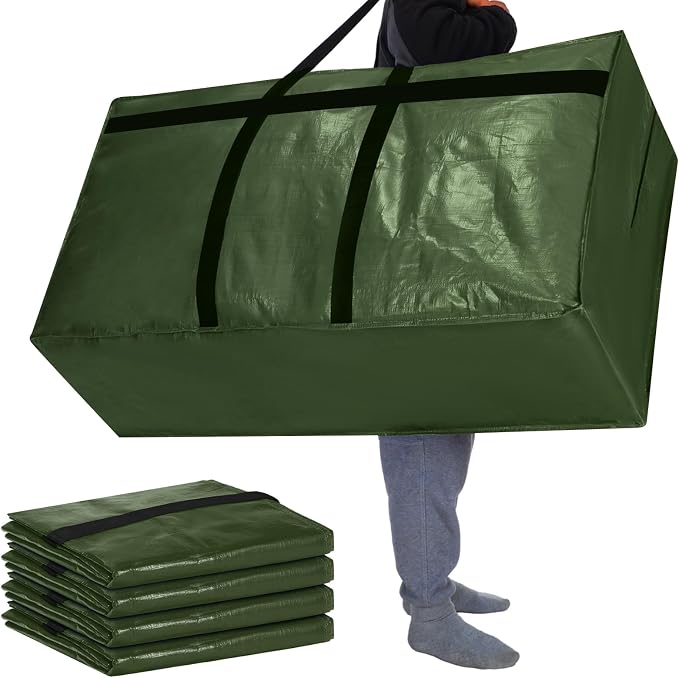 Windyun 4 Pack 57 Gallon Extra Large Moving Bags XXL Heavy Duty Storage Bag with Strong Zipper Handle Jumbo Big Tote Box Foldable for College Dorm Travel Clothes Duffle Blanket Pillow(Army Green) by Windyun