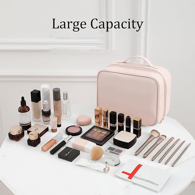 Multi-Compartment Toiletry Cosmetics Bag, Portable & Large Capacity Makeup Bag with Compartments, multi compartment toiletry Bag for Travel (Pink) - Image 4