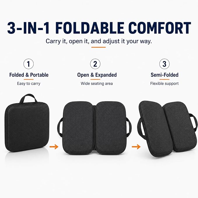 Sojoy 3 in 1 Foldable Gel Seat Cushion Featured with Memory Foam Breathable Seat Cushion for Pressure Relief (Size: 18.5“ x 15" x 2"，Black Mesh) - Image 4