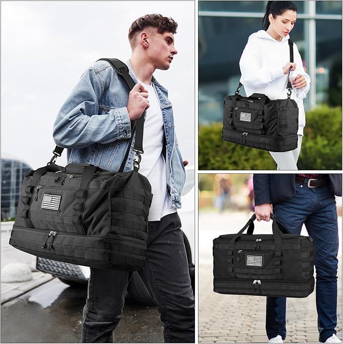 Gym Bag for Men Women, Carry on Luggage 22x14x9 Airline Approved, Tactical Travel Duffle Bag with Toiletry Bag and Shoe Compartment, Weekender Overnight with Wet Pocket for Workout, Black - Image 6