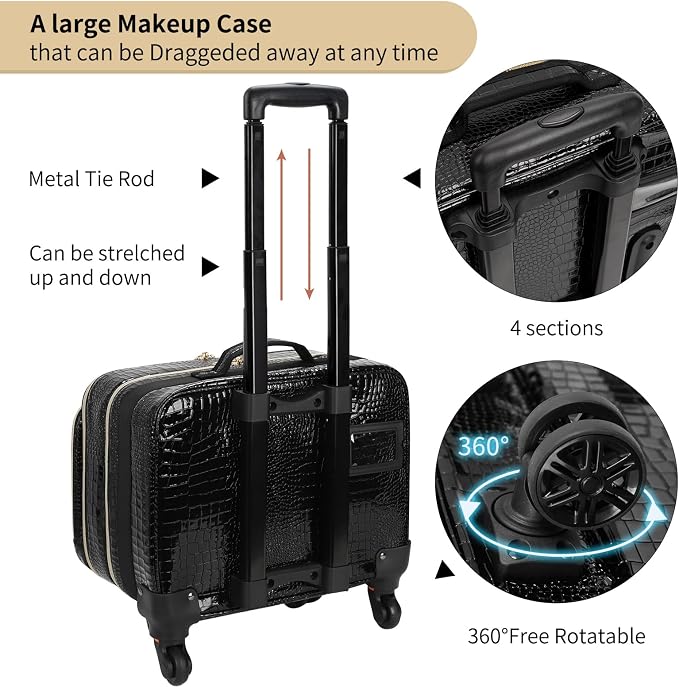 OCHEAL 18 Inch Rolling Makeup Train Case, Extra Large Travel Cosmetic Organizer Storage Trolley with Wheels, 3 Layers & 3 Travel Makeup Bags Carry On for Hairstylist Cosmetology Artist - Image 2