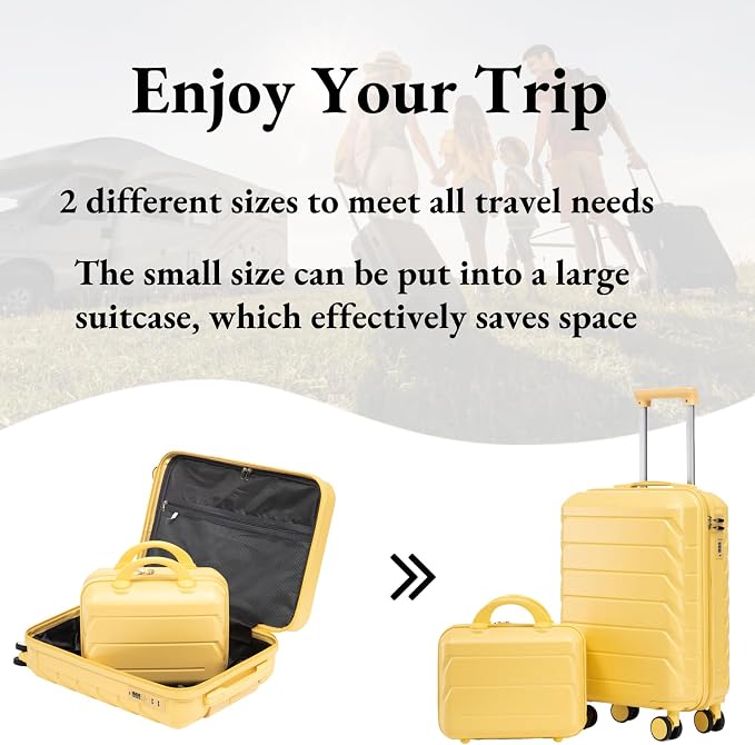 2-Piece ABS Hard Shell Lightweight Carry-On Luggage Set (14" & 20"), 360-Degree Spinner Wheels, Adjustable Telescopic Handle and Combination Lock for Travel, Yellow - Image 5