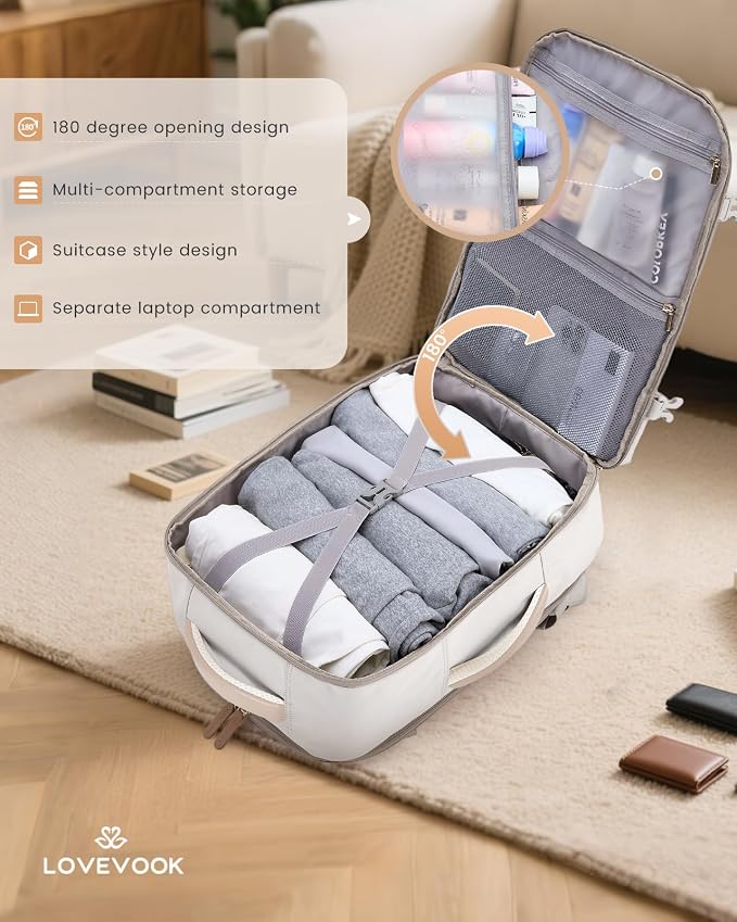 LOVEVOOK Travel Backpack for Women & Men, 50L Carry on Backpack Airline Approved, Large TSA Personal Item Travel Bag fits 17.3" Laptop, Business Weekender Bag for Essentials, 4Pcs - Image 6