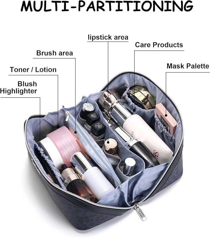BOYATU Travel Makeup Bags Cosmetic Organizer Bag: 3 Pcs Set Large Capacity Make up Bag with Compartments - Waterproof Leather Toiletry Bags with Handle for Women (B-Blue) - Image 5