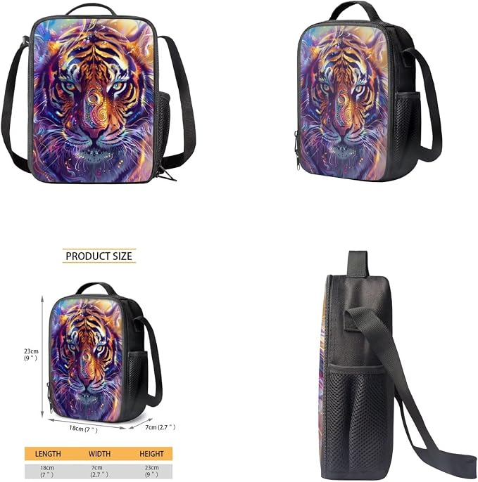Tiger Backpack for Kids Girls Backpack with Lunch Box Water Bottle Holder and Soft Pencil Case 4PCS Bookbag with Front Pocket 17 inch Sturdy School Bag with Side Pocket for Elementary Girls - Image 4