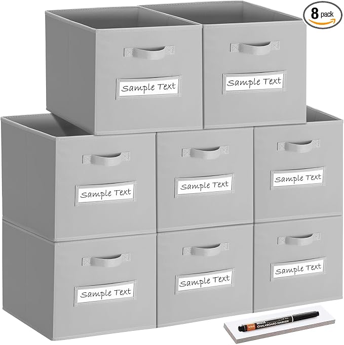 Fabric storage cubes (8 Pack) 11 Inch Cube Storage Bin, cube organizer bins with 8 Labels Window Cards & a Pen, Foldable cube organizer bins and Storage Box, Light Grey by Artsdi