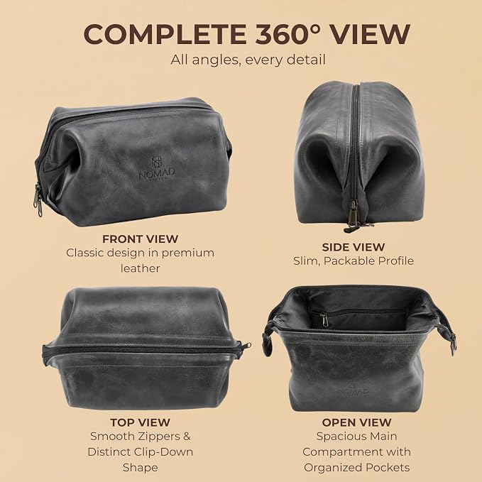 NomadCraftsCo. Premium Leather Travel Toiletry Bag for Men and Women, King-Size Dopp Kit with Waterproof Lining, Mens Toiletry Travel Bag - Image 4