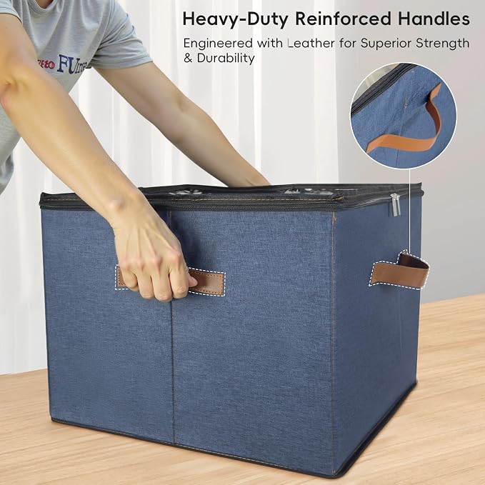 Shoe Organizer for Closet, 2 Pack Shoe Storage Bins with Clear Cover, Adjustable Dividers Fits 16-32 Pairs ShoeBoxes, Organizador de Zapatos, Navy Blue - Image 7