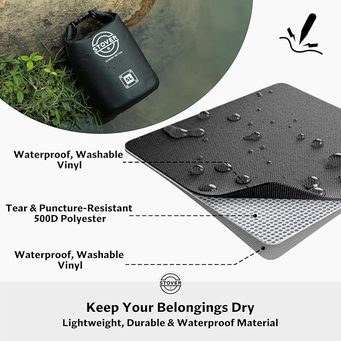 STOVER 5/10/25/30/40L Waterproof Dry Bag, Small Lightweight Roll Top Dry Bag Backpack w/Waterproof Phone Case, Kayaking, Travel, Hiking, Fishing, Tubing, Camping, the Beach, Men/Women (Black) - Image 2