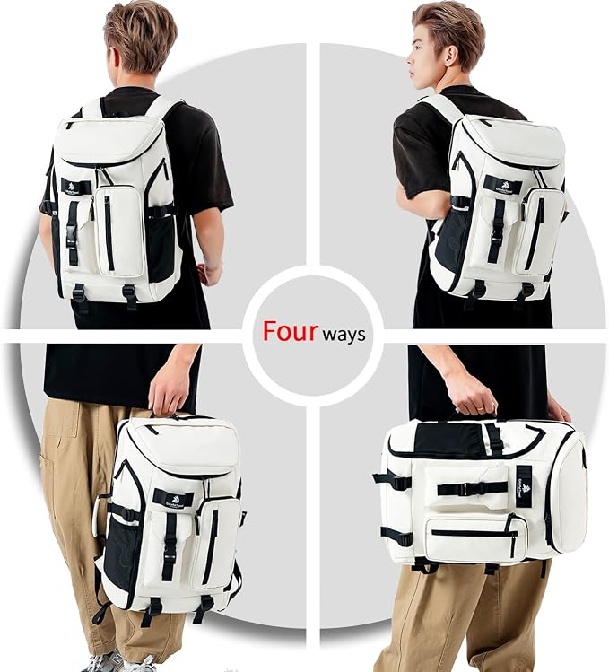 Kalesi Gym Duffle Tennis Bag Backpack 4-Way Waterproof with Shoes Compartment for travel Sport Hiking laptop (Sea salt white02) - Image 4