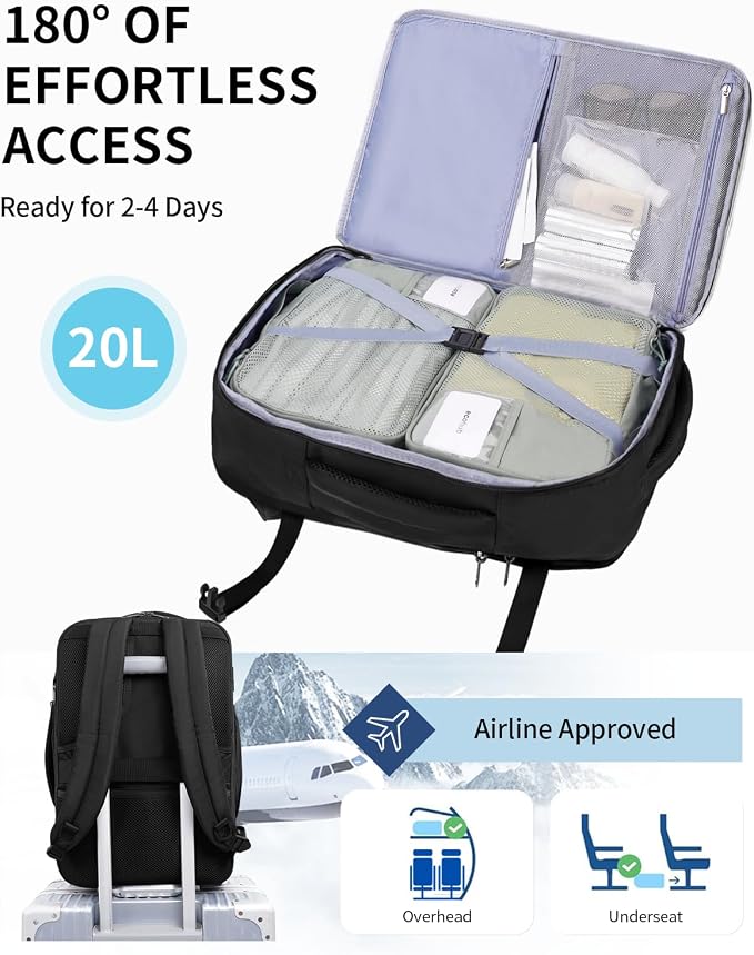 ECOHUB 17" Small Unisex Travel Backpack United Airline Approved 17x10x9 Friendly Suitcase Anti-Theft Lockable Zippers Style Personal Item Bag Travel Essentials with 12 Pockets Water Resistant, Black - Image 3