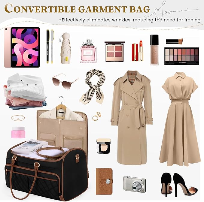 RAINSMORE Garment Bags for Travel Women Convertible Garment Duffle Bag for Hanging Clothes, Large Carry On Garment Bag with Shoe Bag & Wet Pocket, Foldable Dress Suit Business Travel Weekender Bags - Image 7