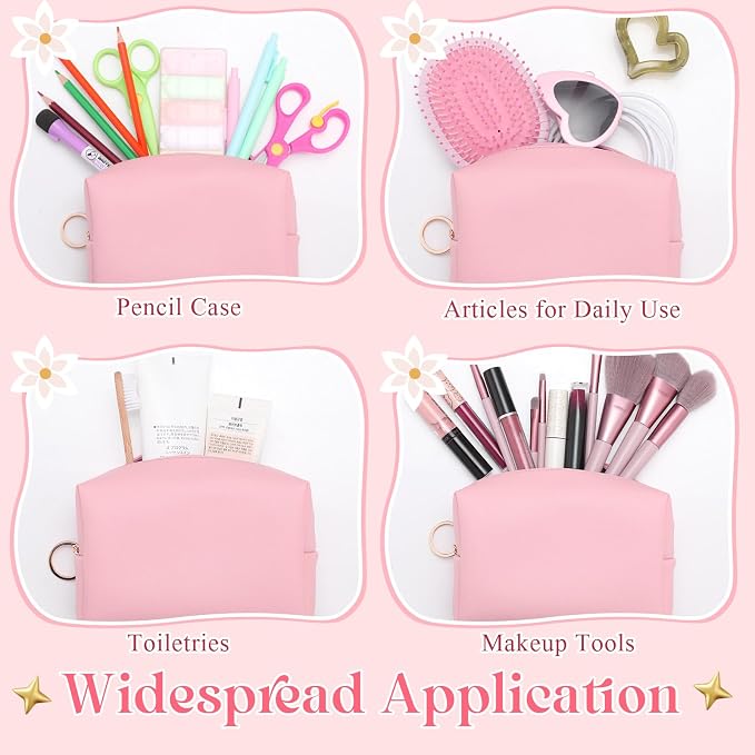 Chunful 24 Pcs Preppy Makeup Bag PU Leather Cosmetic Bag Bulk Makeup Plain Pouch Waterproof Toiletry Purse for Women Traveling Preppy Pencil Case Valentine's Day Gifts(Peach Pink) - Image 4