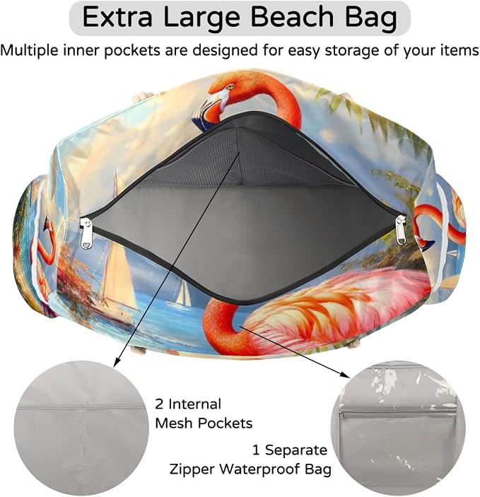Large Beach Bag with Zipper Beach Bags for Women Water Resistant Swim Pool Bag - Image 6