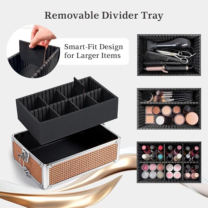 4 in 1 Makeup Train Case - Professional Cosmetology Case on Wheels, Large Transformable Makeup Train Case & Barber Case, Portable rolling makeup case & Makeup Cart, Rose Gold - Image 3