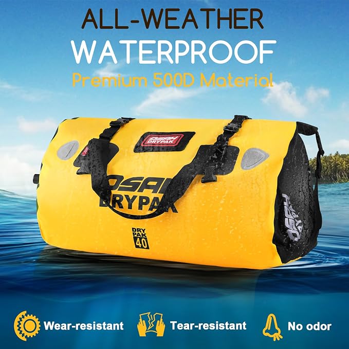 OSAH DRYPAK Waterproof Duffel Bag - Motorcycle Dry Bag Tail Bag with Large Storage Space, Waterproof Luggage Duffle Bags with Outer Mesh Zipper Pocket for Camping, Kayaking, Fishing & Traveling - Image 4