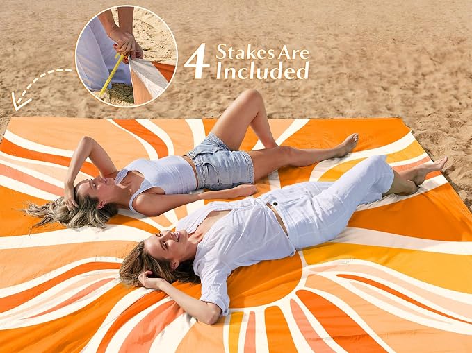 AlphaBeing Beach Blanket Waterproof Sandproof, Extra Large Beach Mat for 1–8 Adults, Oversized Picnic Blanket with 4 Stakes & Storage Bag, Essential Beach Gear for Travel - Image 6