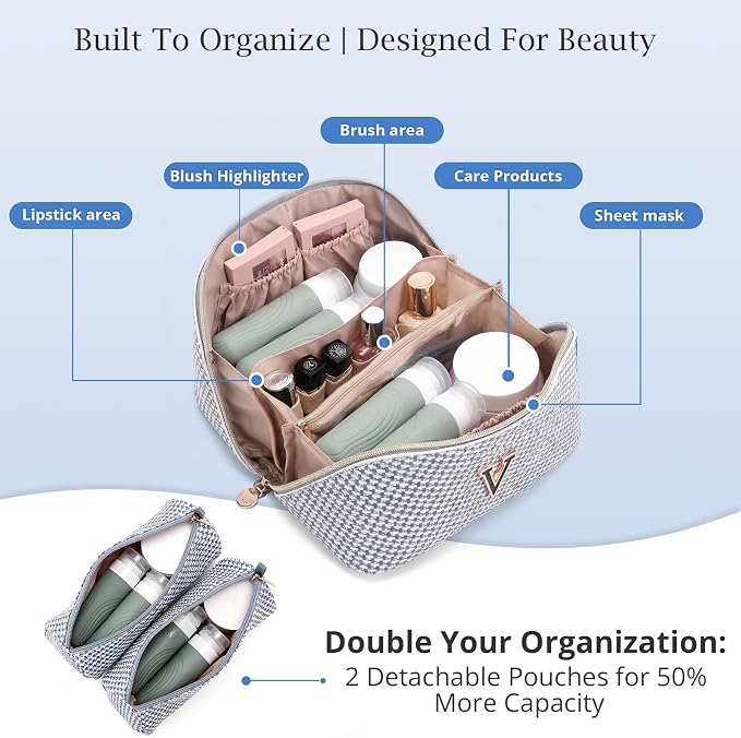 Personalized Gift Travel Makeup Bag: Initial Makeup Organizer Bag for Women | 3-in-1 Custom Make up Bag Set - Vegan Leather Travel Cosmetic Bag - Luxury Gift for Women – Birthday, Anniversary, Graduation - Image 3