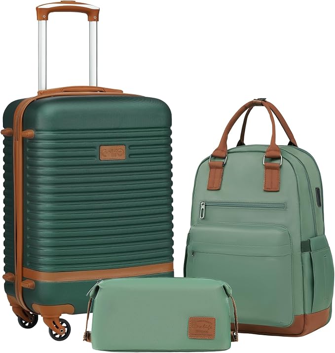 Coolife Suitcase Set 3 Piece Luggage Set Carry On Travel Luggage TSA Lock Spinner Wheels Hardshell Lightweight Luggage Set(Dark Green, 3 piece set (BP/TB/20)) | 360° Spinner Wheels;Multi-Functional Pockets with USB;Smart Trolley Sleeve;Water-Resistant ... by COOLIFE