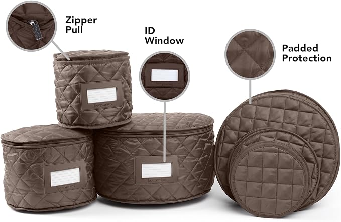Covermates Keepsakes Dish Storage Set – Padded China & Dinnerware Storage Cases with Dividers, Cup & Stemware Storage, Quilted Polyester Protection, ID Window, Bronze - Image 5