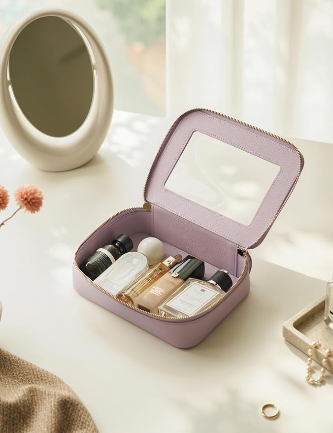 Popvibe Clear Makeup Bag Travel Cosmetic Case Transparent Toiletry Bag with Zipper, Portable Make Up Organizer Traveling Compact Car Bag for Essentials, Purple, Medium and Large - Image 6