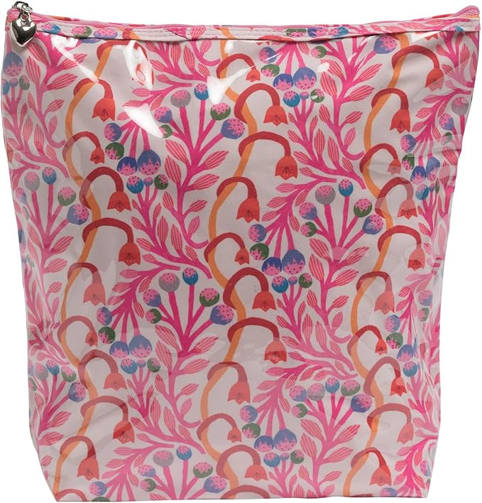 Jacaranda Living Large Cosmetic Bag – Water-Resistant Makeup & Toiletry Bag with PVC-Lined Interior, Travel Beauty Organizer, Strawberry Vine by JacarandaLiving
