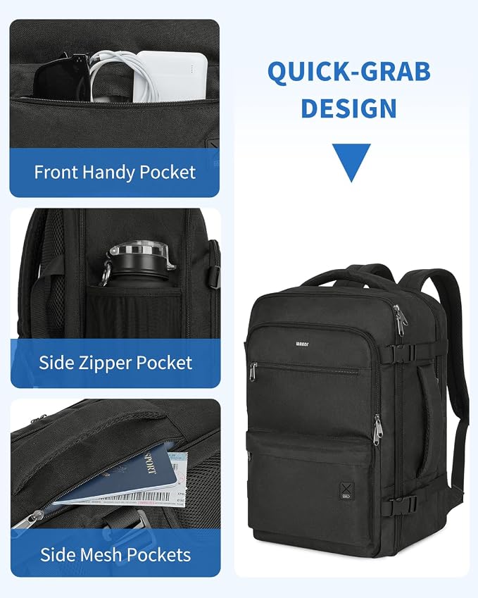 WANDF Travel Backpack For Spirit Airlines Personal Item Bag 18x14x8 with Wet Pocket, 17 Inch Laptop Backpack for Men Women | Frontier Airline Underseat Fit, Fits 17" Laptop, 180°Opening, Travel Backpack - Image 5