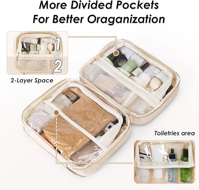 MDODO Travel Toiletry Makeup Bag for Women Hanging Toiletry Bag Cosmetic Organizer Make up Bags for Women Travel Makeup Essentials, Beige - Image 4