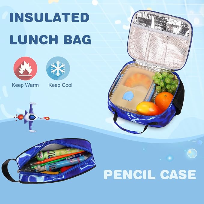 Bevalsa Backpack for Boys, School Bags for Kids, Bookbag for Boys Children Teens Backpacks for Elementary Middle High School Student, Bookbag and Lunch Bag Set with USB Charging Port (Lightning) - Image 5