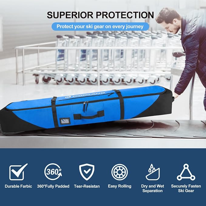 Odoland Rolling Ski Bag, Padded Snowboard Bags with Wheels for Air Travel, 900D Water Resistant Oxford Fabric and Extra 2 Dry Bag, Fits Skis Up to 170/190cm - Image 8