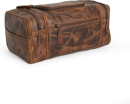 (13 inch Extra Large) Real Full Grain Leather Toiletry Bag for Men, Dopp kit with Waterproof Lining, Toiletries Organizer, Grooming Travel Bag Pouch, Bathroom Shaving Kit Zipper Bag by RusticVintage