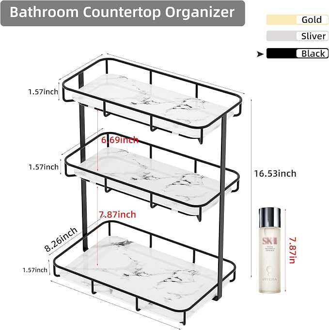 Bathroom Organizer Countertop Perfume Organizer Makeup Organizer Cosmetics Storage Display Rack Vanity Tray Dresser Stainless Steel Gold Shelf White Marble Ceramic Tray - Image 4