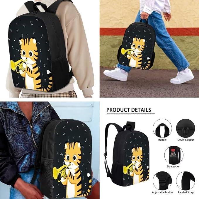 Mumeson Cartoon Cat Design Backpack Large Capacity Book Bags Daypack Casual Lightweight Satchel with Insulated Thermal Lunch Handbag Crossbody Bag and Pencase 3 Pieces - Image 4