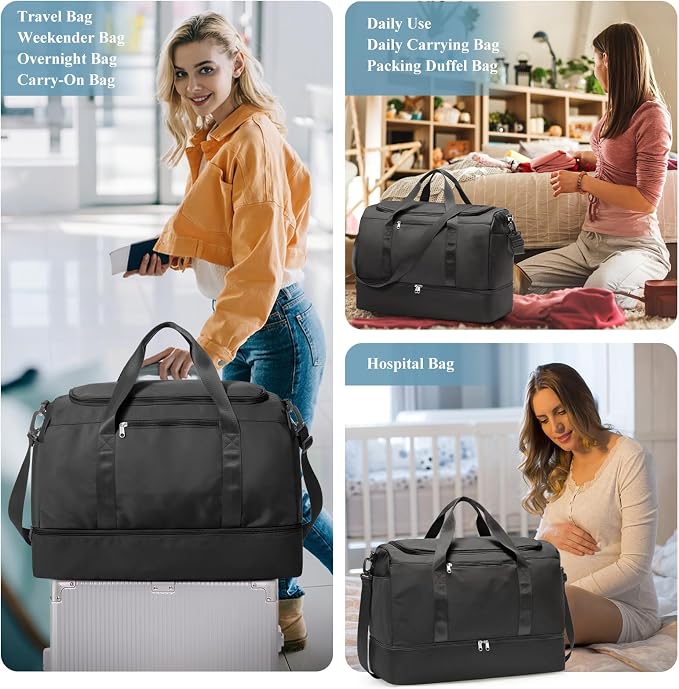 Travel Duffel Bag,Carry-On Overnight Weekender Bags with Shoes Compartment | Travel Bag with Wet Pocket & Luggage Sleeve, For Spirit Airlines 18x14x8 Personal Item Bag,Small,Black - Image 8
