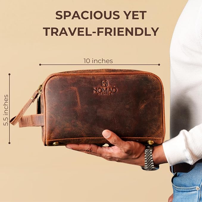 King Size Premium Leather Travel Toiletry Bag for Men and Women - Water-Resistant Dopp Kit - Mens Bathroom Bag, Shaving & Cosmetic Organizer - Toiletry Bag, Travel Bag Leather, Unisex Use - Image 5