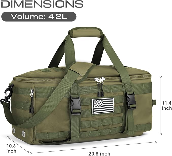 Gym Bags for Men, Large Tactical Duffle Backpack with Shoe Compartment, 3 in 1 Carry on Bag Travel Backpack with Wet Pocket, Weekender Overnight Range Bag for Workout Football Gym, Green - Image 6