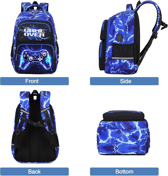 Bevalsa Backpack for Boys, School Bags for Kids, Bookbag for Boys Children Teens Backpacks for Elementary Middle High School Student, Bookbag and Lunch Bag Set with USB Charging Port (Lightning) - Image 4