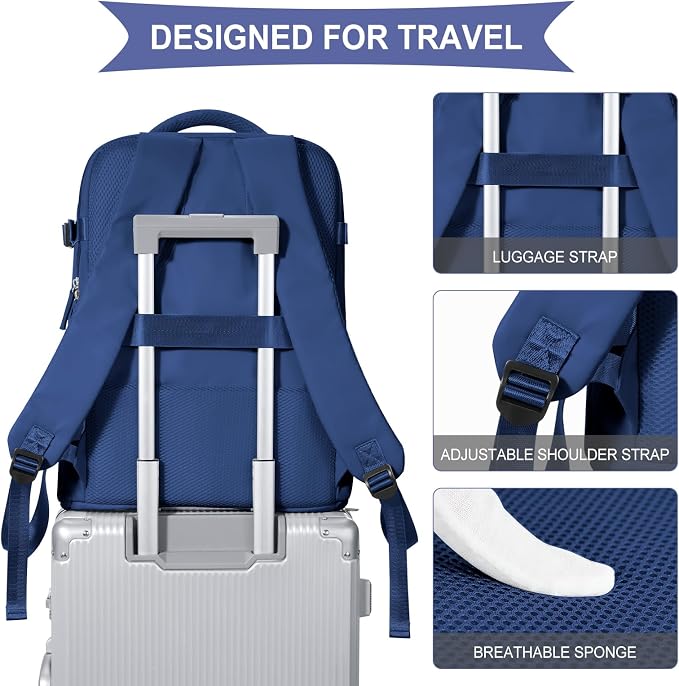 coowoz Travel Backpack for Women Men,Carry On Backpack,Hiking Backpack Outdoor Sports Rucksack Casual Daypack Travel Essentials Royal Blue - Image 7