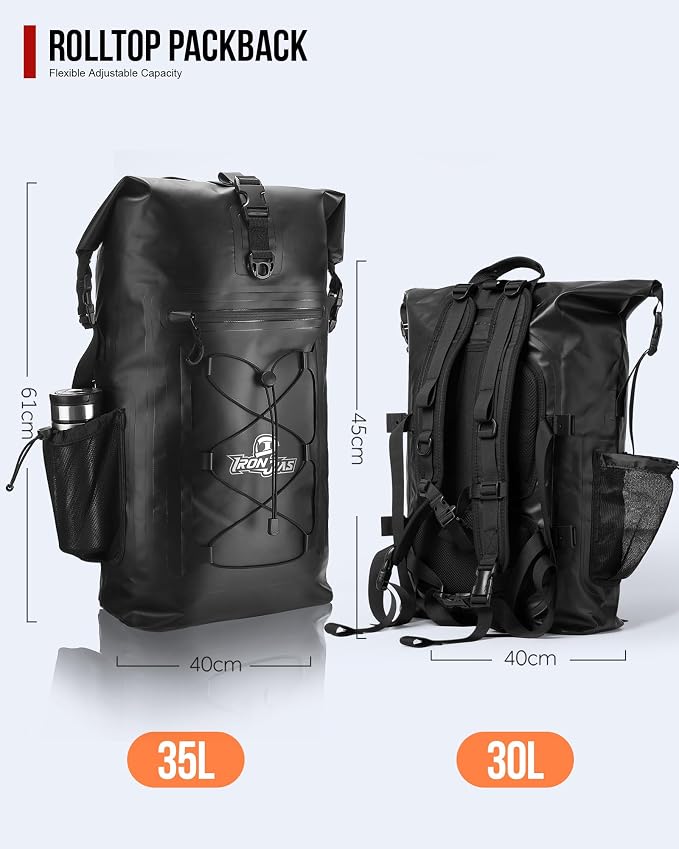 Grapelet Motorcycle Sissy Bar Bag Waterproof Motorcycle Backpack Tail Bag Travel Saddlebags 35L Duffle Bags PVC 500D Waterproof Dry Bags - Black - Image 3