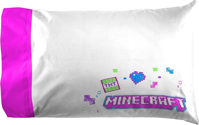Jay Franco Kids Sheet Set with Fitted, Flat Sheets & Pillow Cover - Ultra-Soft Bedding with Pillowcase for Room Decor, Purple - Minecraft, 3 Piece Twin - Image 4